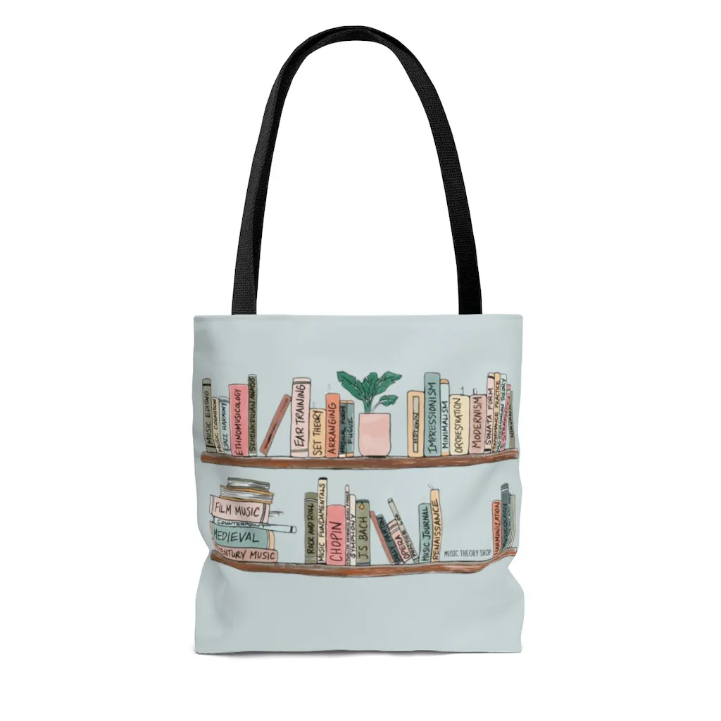 Music Library Tote Bag, Beethoven, Chopin, Musician Bag - Boho Light Blue