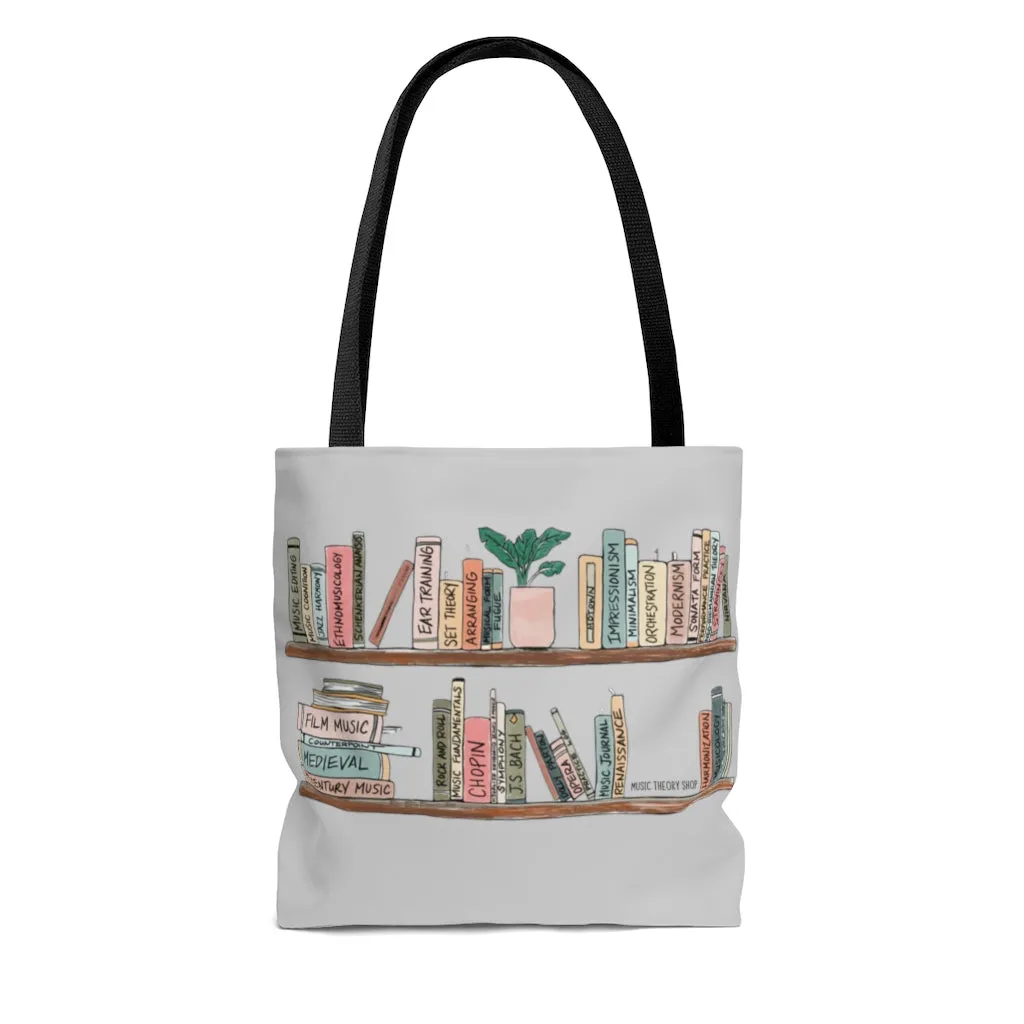 Music Library Tote Bag, Beethoven, Chopin, Musician Bag - Boho Light Gray
