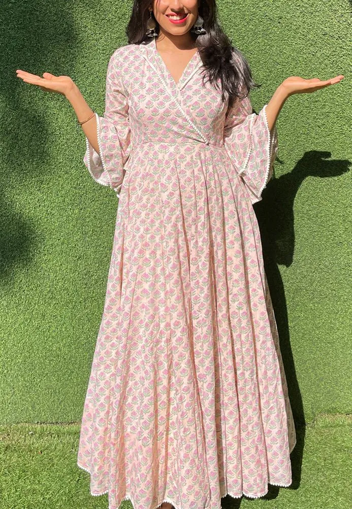 Pastel Block Printed Long Gown
