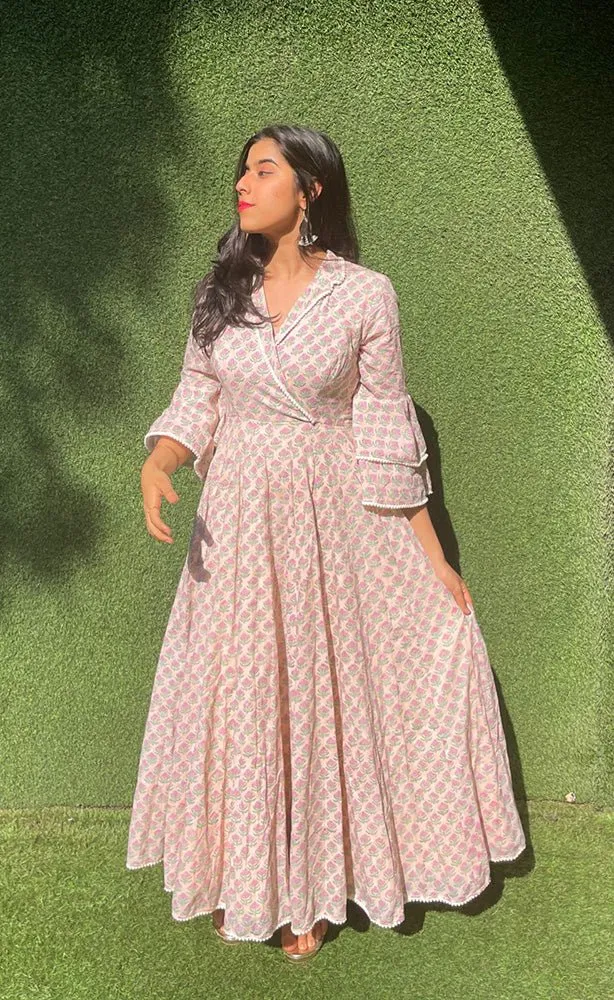 Pastel Block Printed Long Gown