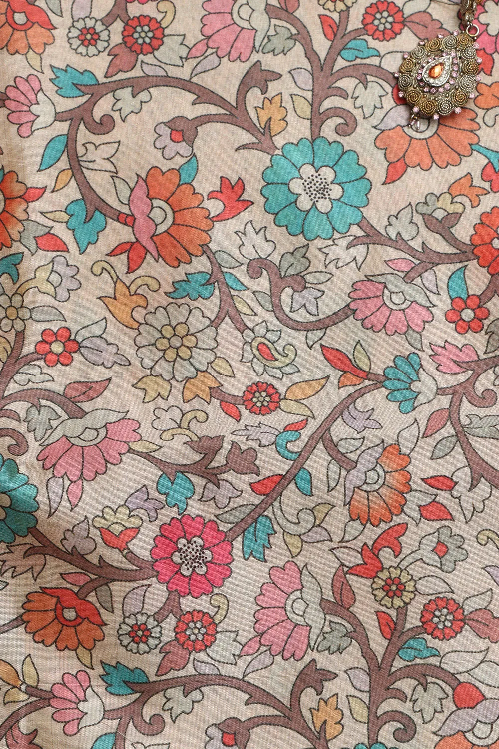 Pastel Kalamkari Tussar Silk - Digital Print (1 Mtr)