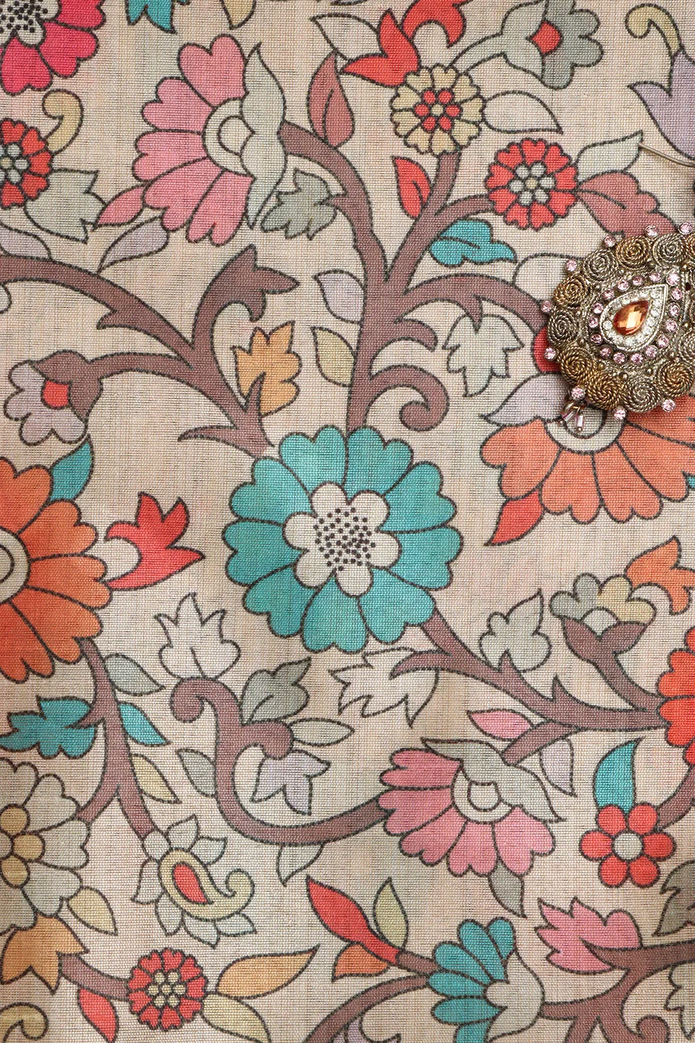 Pastel Kalamkari Tussar Silk - Digital Print (1 Mtr)