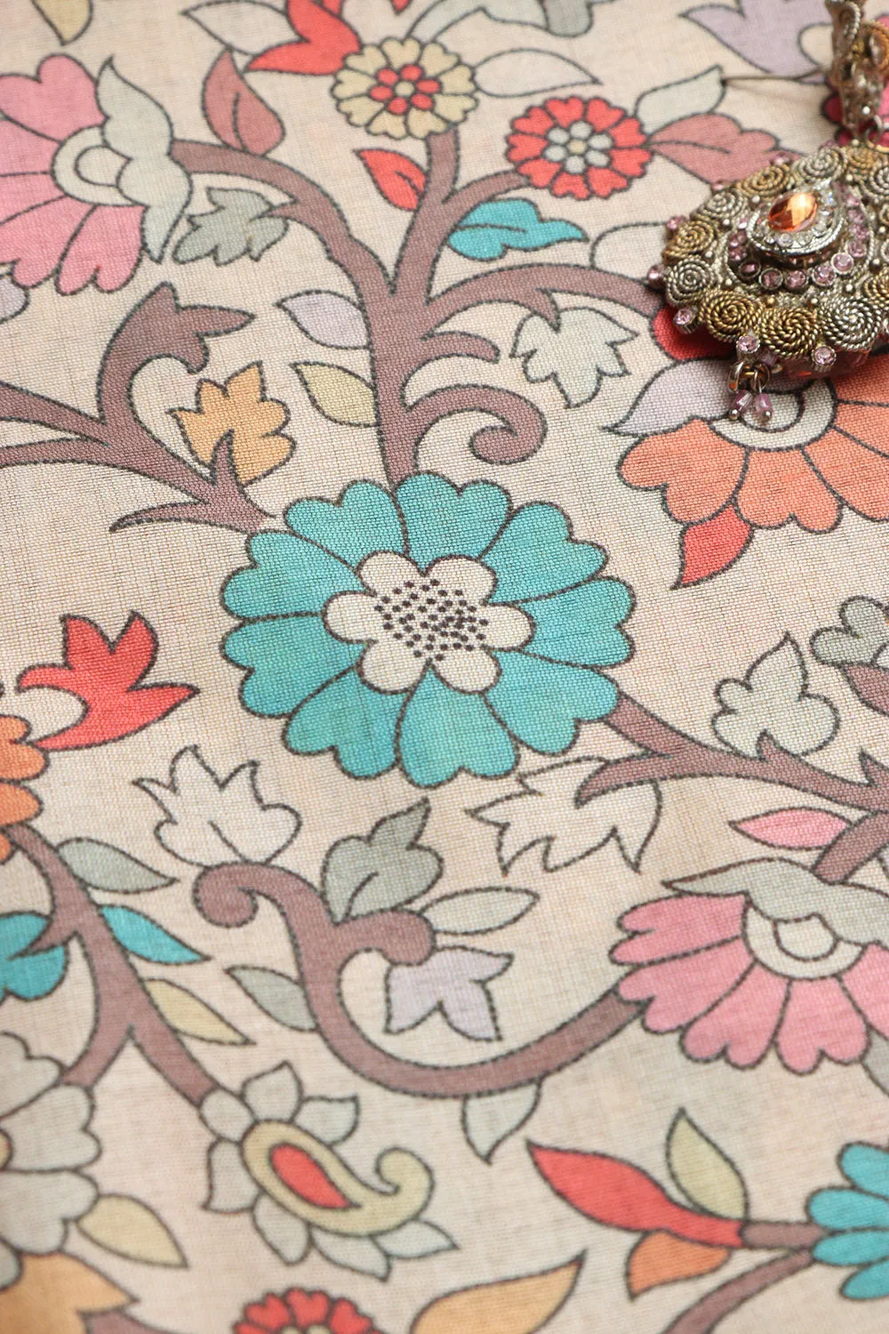 Pastel Kalamkari Tussar Silk - Digital Print (1 Mtr)