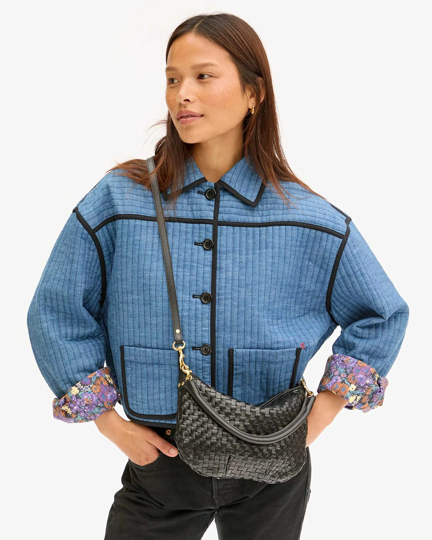 Petit Moyen Messenger ~ Black Woven Checker