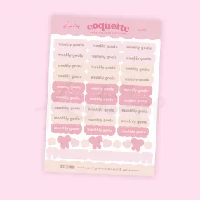 Pink Coquette Bow Weekly & Monthly Goals Sticker Sheet | Kawaii Pastel Planner Stickers | CC012