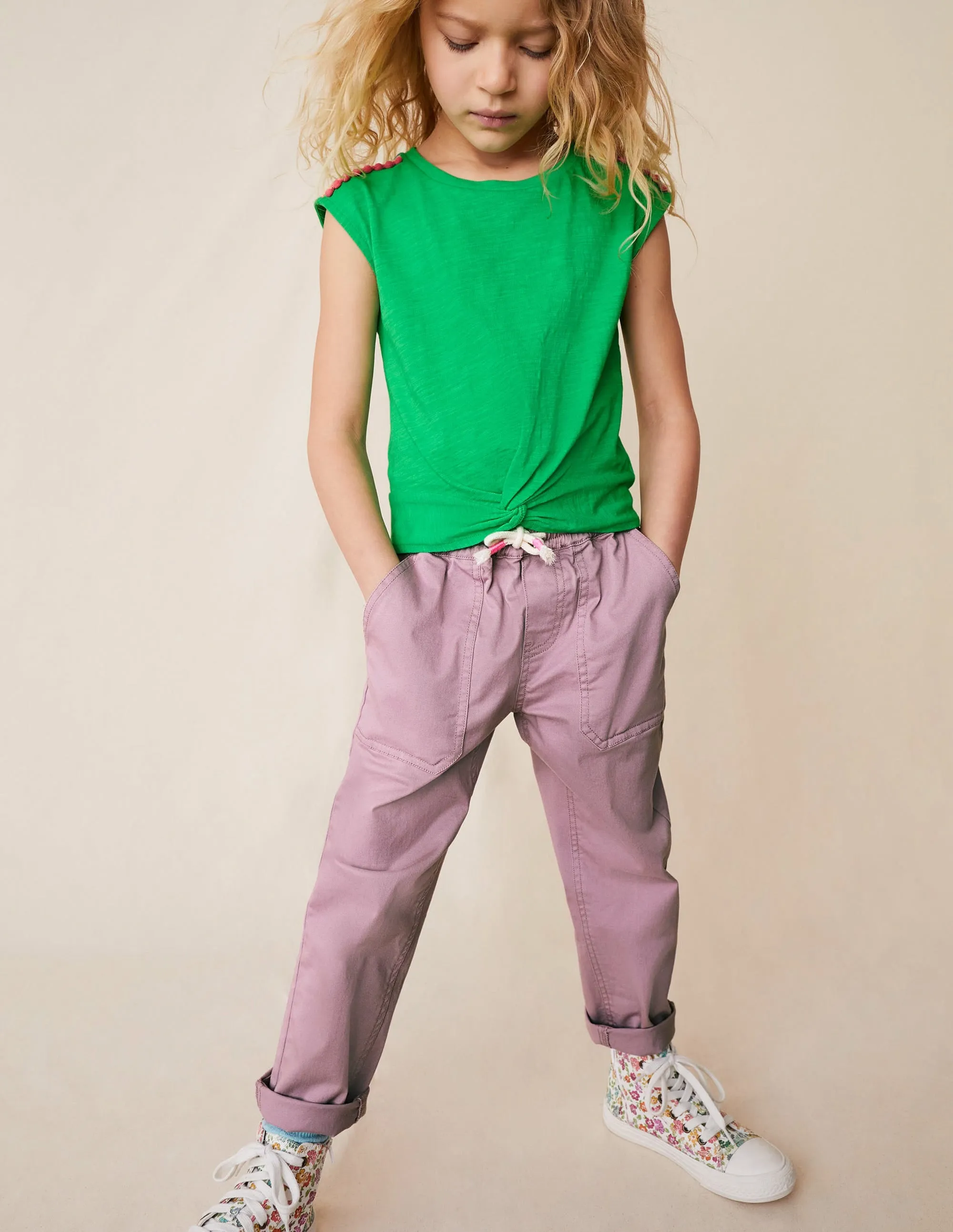 Pull-On Twill Trousers-Soft Bluebell