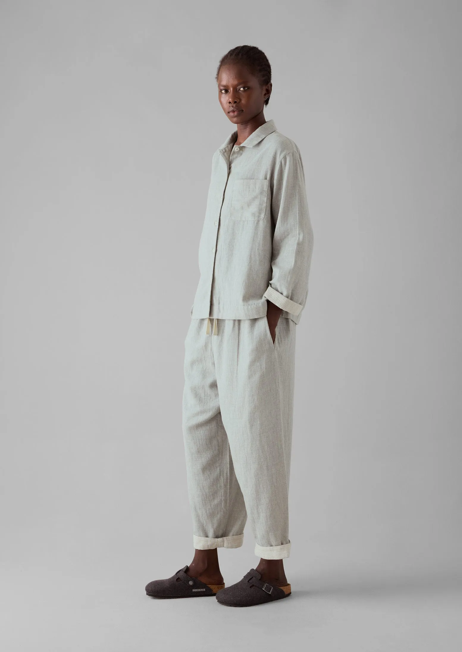 Soft Double Faced Cotton Pajamas | Grey Melange/Soft Clay