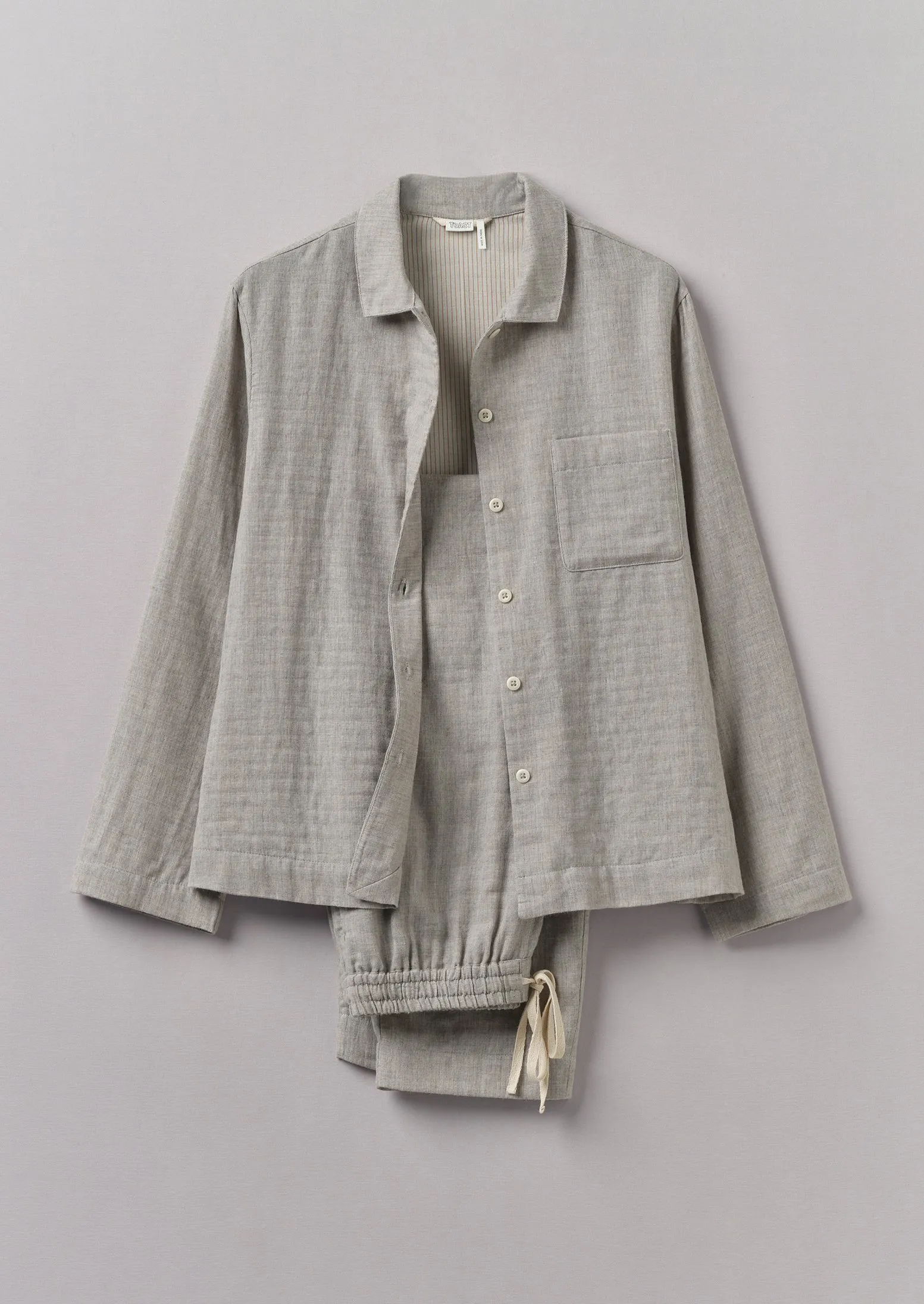 Soft Double Faced Cotton Pajamas | Grey Melange/Soft Clay