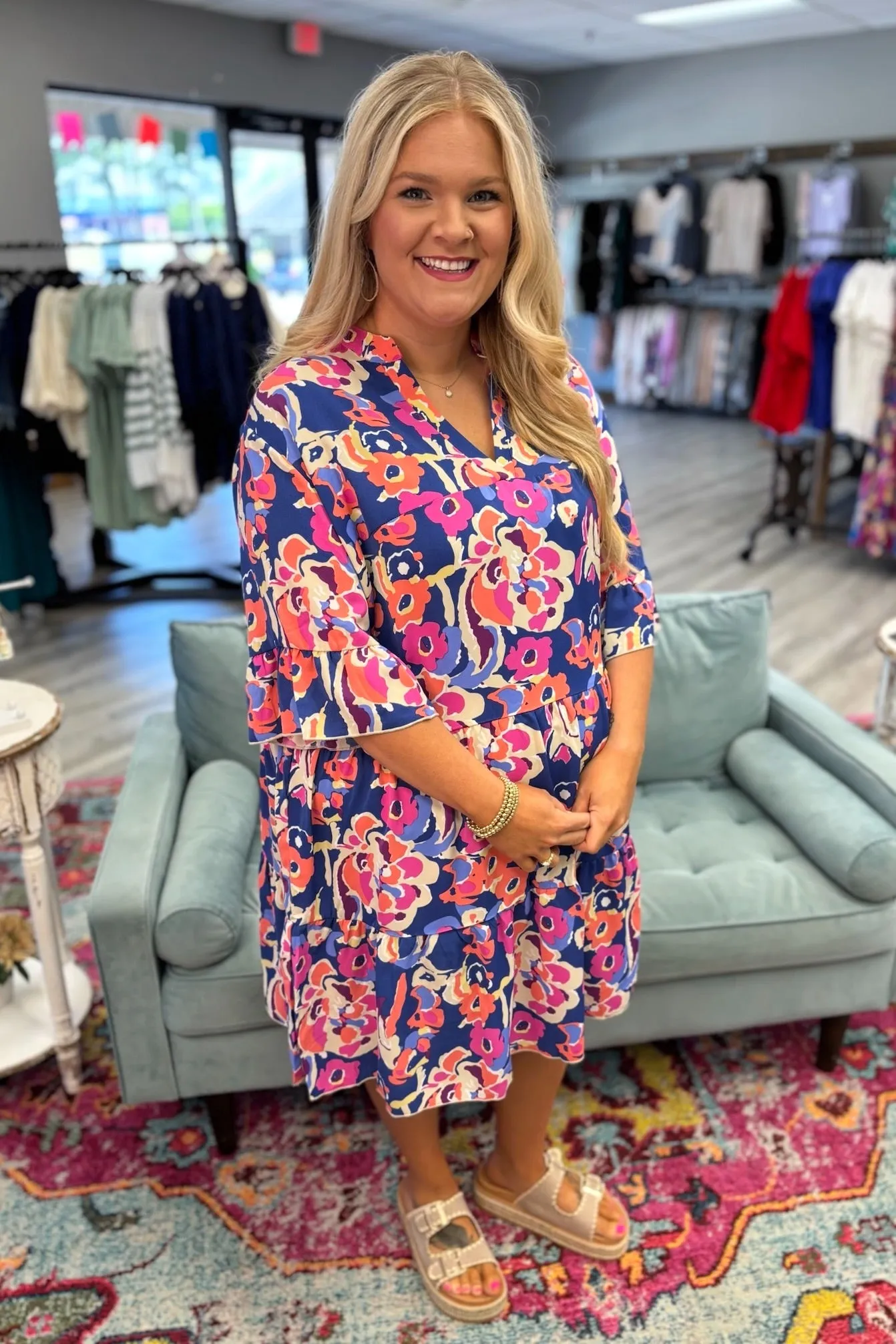 TAYLER Floral Print Ruffled Dress
