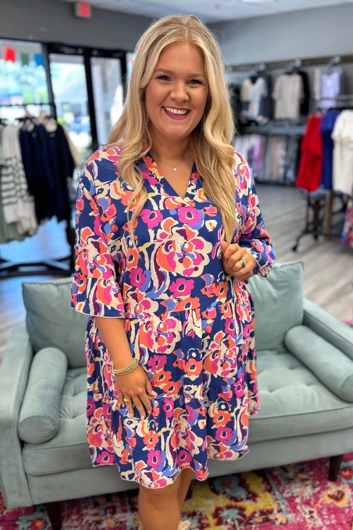 TAYLER Floral Print Ruffled Dress