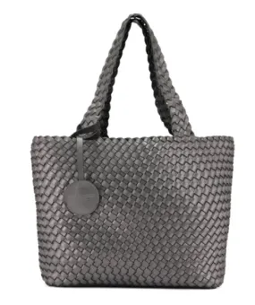 The Reversible Woven Tote in Black & Gunmetal