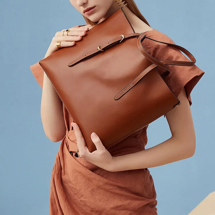 Trendy Womens Beige Leather Shoulder Tote Bags Purse Handbags for Women