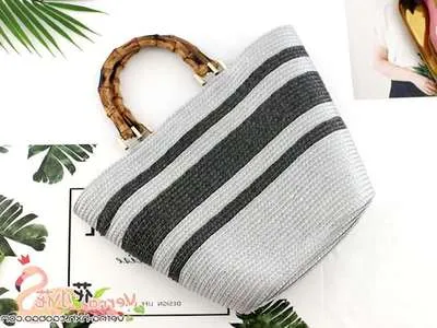 Vvsha fashion bamboo handle women handbags casual striped bucket bag large capacity rattan straw bags wicker summer beach travel purse