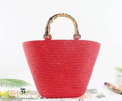 Vvsha fashion bamboo handle women handbags casual striped bucket bag large capacity rattan straw bags wicker summer beach travel purse
