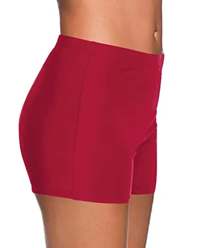 Women's Stretchy Tankini Bathing Suit Bottoms For Summer Beach-Red